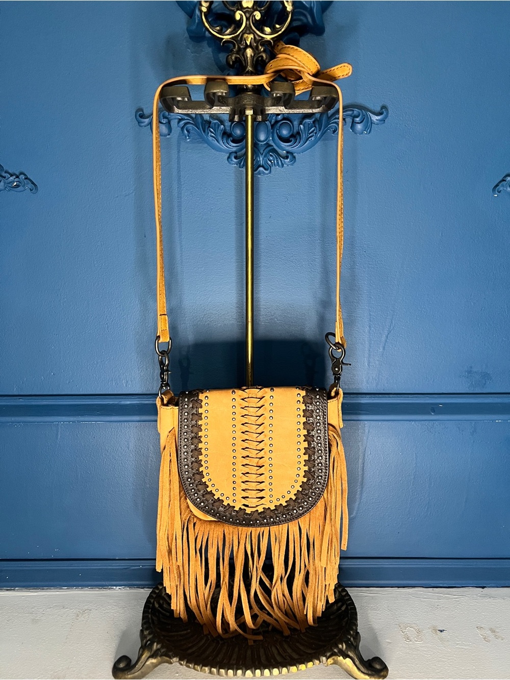 Montana West Mustard Yellow Fringe Crossbody with Whipstitch Detail
